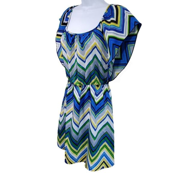 Fluttery chevron dress with elastic-cinched waist by 6degrees / Women's Small - Picture 3 of 6